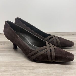 STUART WEITZMAN pumps 6.5 M Dark‎ Brown Strappy Suede Leather Pumps Kitten Heels